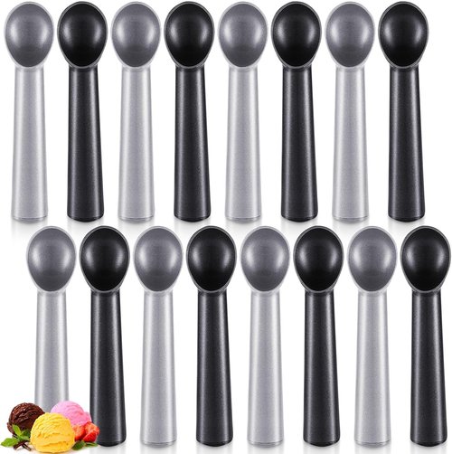 Gejoy 16 Pcs Ice Cream Scoop Set - 7 Inch Nonstick Aluminum Scooper for Gelato, Yogurt & Desserts | Black & Silver