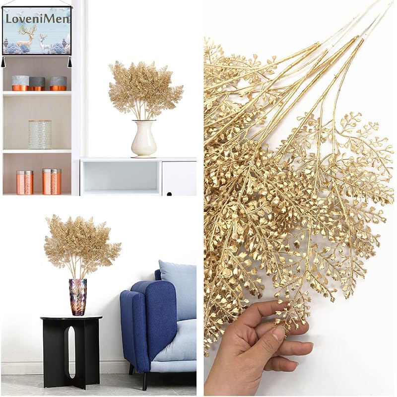 Tall 30-Inch Champagne Golden Artificial Leaves Plant - 2 Pack, Indoor/Outdoor Faux Shrubs