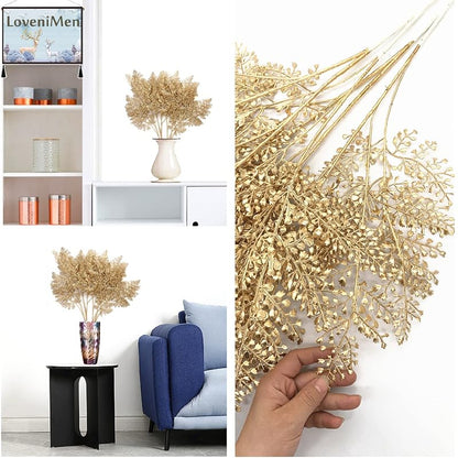Tall 30-Inch Champagne Golden Artificial Leaves Plant - 2 Pack, Indoor/Outdoor Faux Shrubs