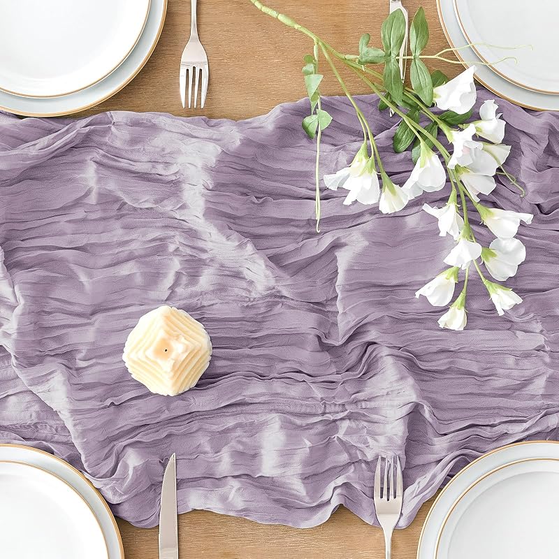 Lilac 3-Piece Cheesecloth Table Runner Set, 35 x 120 in – Boho Rugged Rustic