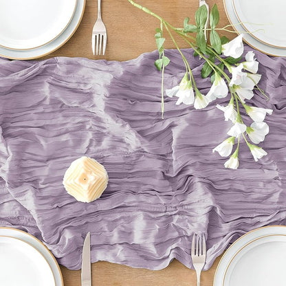 Lilac 3-Piece Cheesecloth Table Runner Set, 35 x 120 in – Boho Rugged Rustic