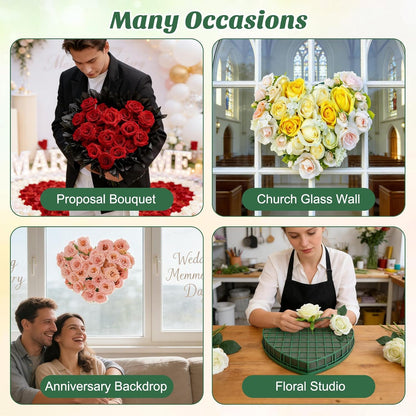 STOBOK Floral Foam Hearts - Heart-Shaped Floral Foam Cage with 5 Suction Cups for Weddings | Green, 12.2 x 11.4 in