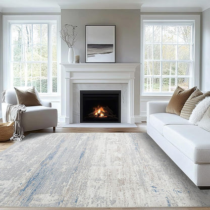 Skiennix Washable Area Rug - Modern Abstract Design, 8x10 Size, Soft Low Pile with Non-Slip Backing