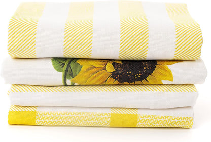PERLLI Kitchen Dish Towels - Set of 4 Decorative 100% Cotton Towels | Yellow Lemon Print, 22.5 x 16 Inches