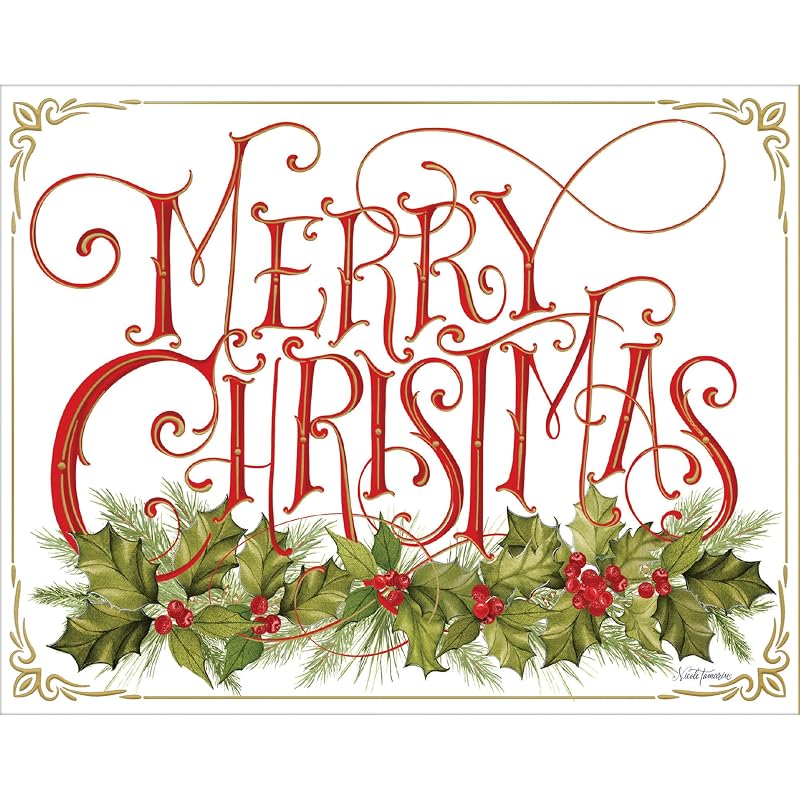Lang Christmas Holly Boxed Cards with Envelope Set – 18 Linen-Embossed Holiday Greeting Cards