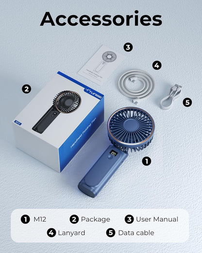 TUNISE Portable Handheld Fan - Rechargeable 4000mAh Battery | 180° Adjustable, 6-Speed, Quiet Design