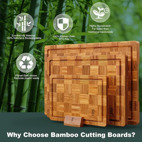 Bamboo Cutting Boards Set by [Brand Name] - Extra Large Heavy Duty with Juice Grooves & Non-Slip Feet | Durable & Non-Toxic 3-Pack