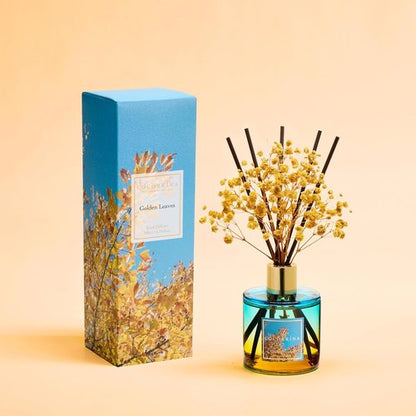Cocorrína Reed Diffuser - Golden Leaves Set with 8 Sticks & Preserved Baby's Breath | Home Decor