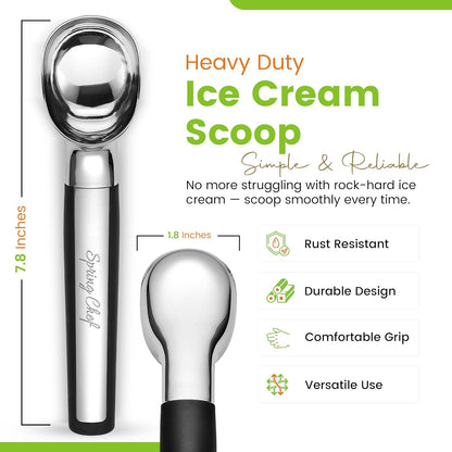 Spring Chef Heavy Duty Ice Cream Scoop - Dishwasher Safe Professional Tool for Gelato & Sundaes - Black