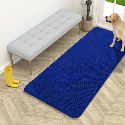 OLANLY Dog Door Mat - Absorbent Non-Slip Chenille Mud Mat for Indoor Use | 54x24 Royal Blue