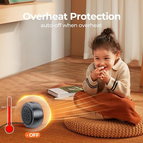 ASNUG Portable Electric Space Heater - 500W PTC Ceramic Design for Fast Heating | Quiet & Safe for Home, Office, Bathroom