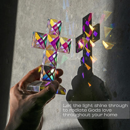 QFkris Crystal Cross Figurine - 5'' Tall Traditional Glass Craft for Memorial Gifts & Christian Decor