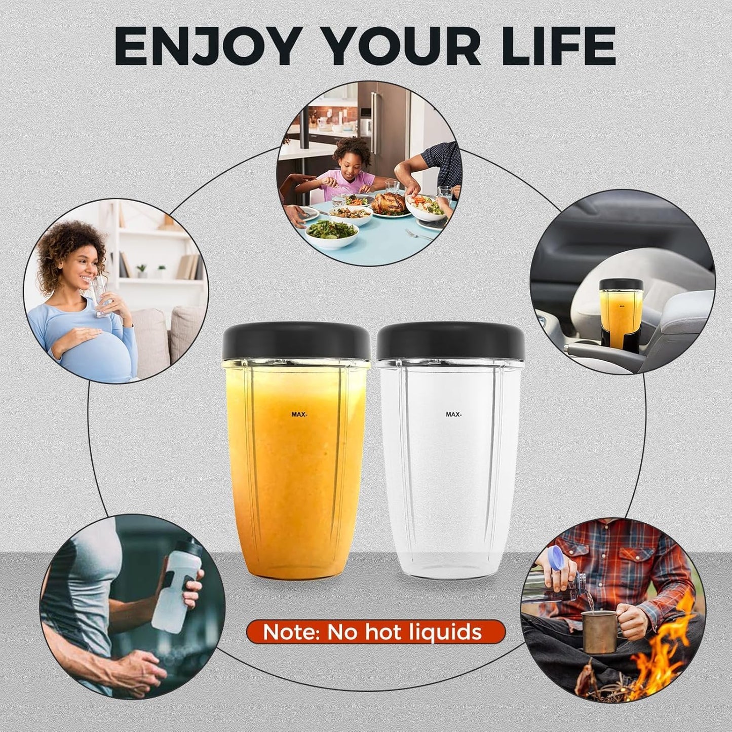 Nutribullet Blender Cups - 18oz Replacement Cups with Lids | Compatible with 600W & 900W Models (2-Pack)