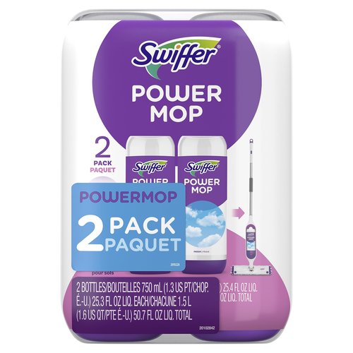 Swiffer PowerMop Floor Cleaning Solution with Fresh Scent, PowerMop Refills, Floor Cleaner for Mopping, 25.3 fl oz, 2 Pack