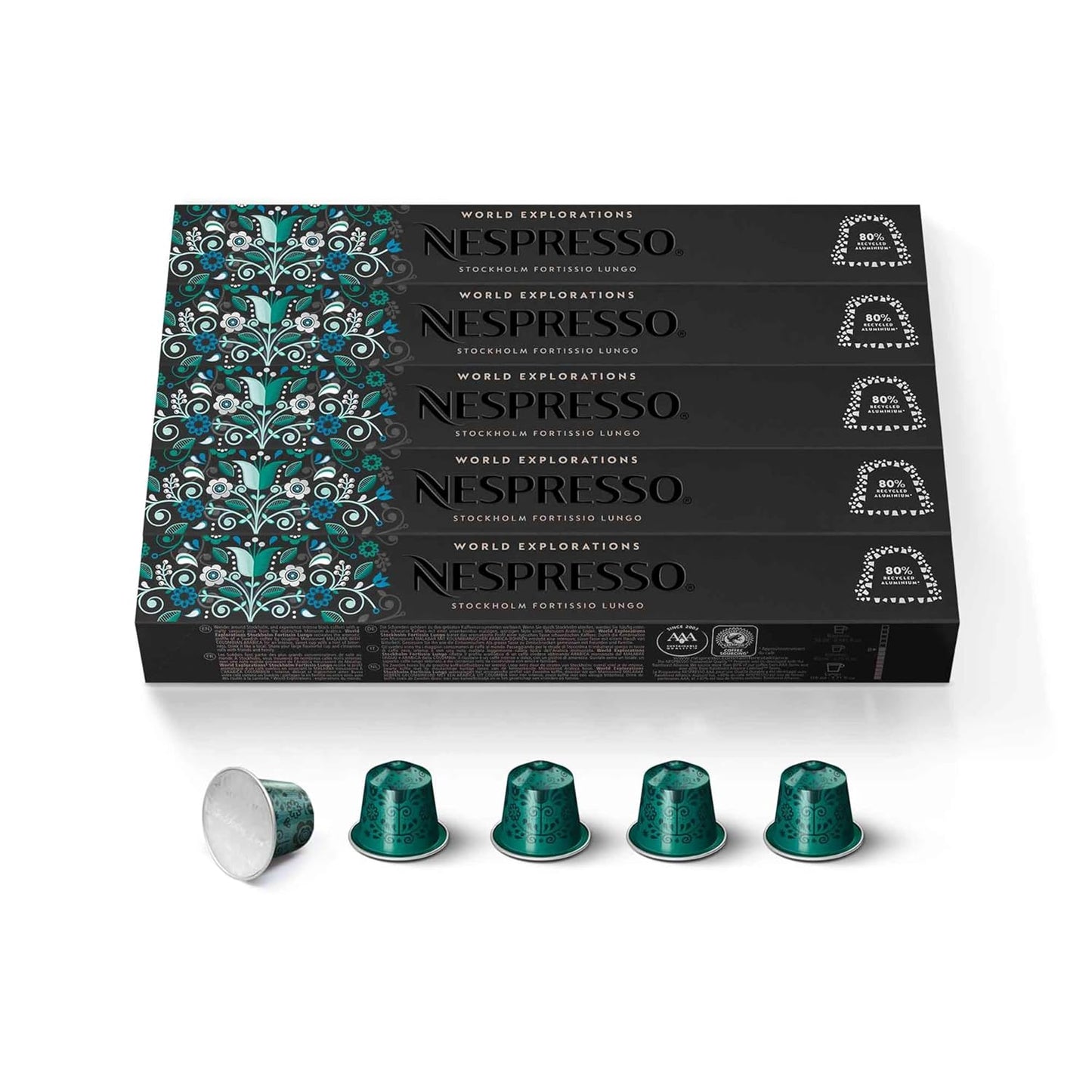 Nespresso Stockholm Fortissio Lungo Capsules - Dark Roast Coffee Pods | 50 Count
