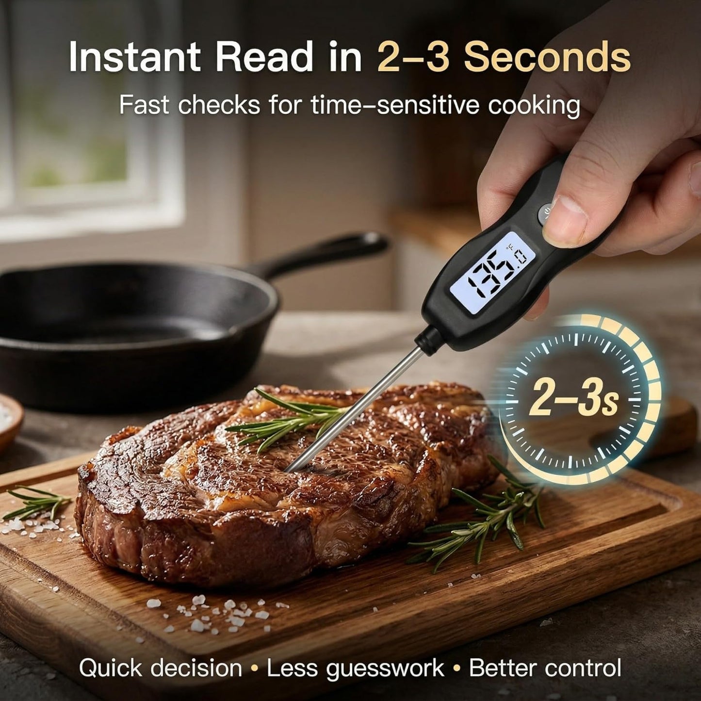 Meat Thermometer by [Brand Name] - Digital Instant Read with Backlight | Waterproof for BBQ, Grilling & Baking (Black)
