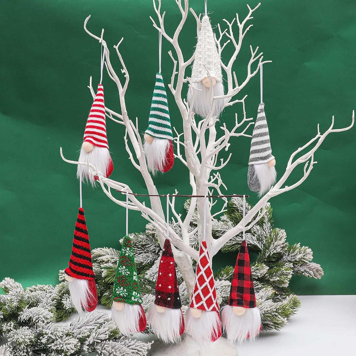 Skiennix Gnome Christmas Ornaments - Set of 3 Plush Tomte Santa Gnomes for Holiday Decor | Red