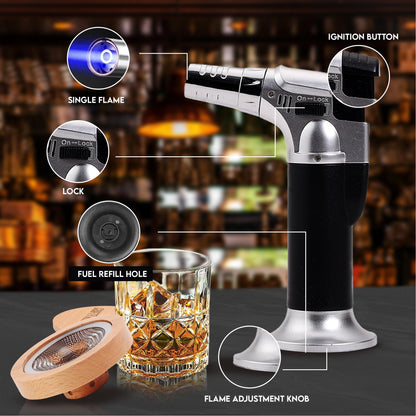 Whiskey Smoker Kit with Torch, Cocktail Smoker Kit, Smoked Old Fashioned Set, Bourbon Whiskey Gifts for Men with Glasses, No Butane Included