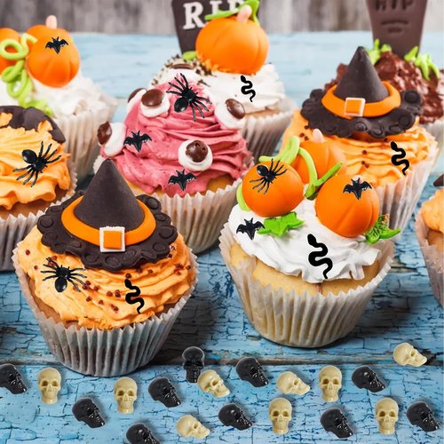Hiawbon Mini Plastic Skull Heads - Realistic Halloween Figurines for Fairy Garden | Bats, Snakes & Spiders