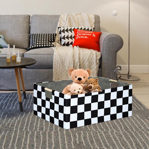 Checkered Storage Basket Room Decor Gifts Basket Foldable Nursey Box Kids Hamper Storage Cube for Women Closet Organizer Boys Car Toys Bins with Handles