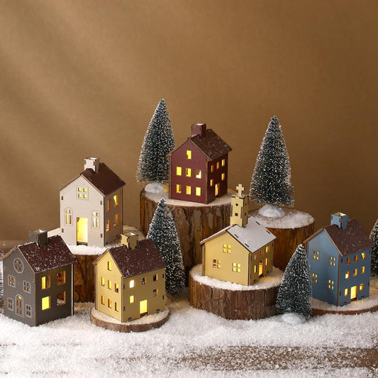 Yalikop 18-Piece Easter Village Houses Set - Colorful Wooden Homes & Church with LED Candle Light