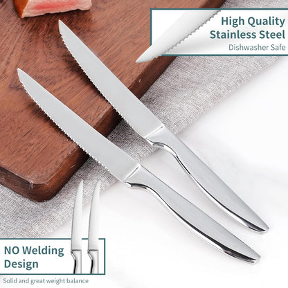 SuperCook Steak Knives Set - 12 High-End Stainless Steel Serrated Knives | Dishwasher Safe, Silver