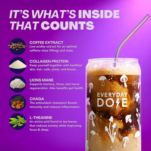Everyday Dose Bold Medium Roast Mushroom Coffee - 90mg Caffeine, Grass-Fed Collagen & Superfoods | 30 Servings