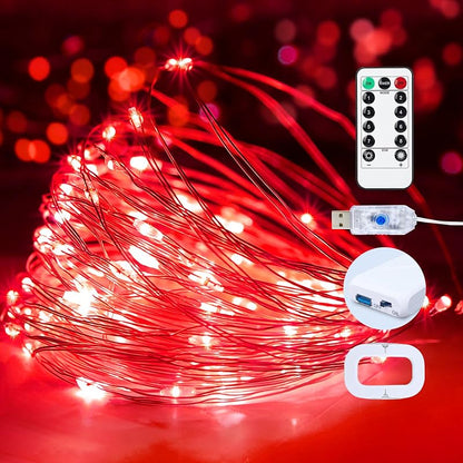 2 Pack USB Fairy String Lights 16ft Copper Wire with Remote & Timer - 8 Modes, Red (Variation: Red+2 Pack)