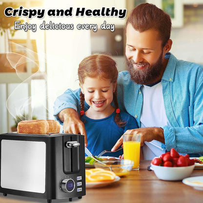 Skiennix 2-Slice Wide Slot Toaster - Smart LCD Digital Countdown Timer | Bagel, Defrost, Reheat Functions