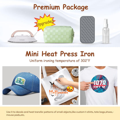 Newbealer Travel Iron - Mini Dry Iron with Global Voltage, 100-240V, 300W, Non-Stick Ceramic Soleplate, Gold