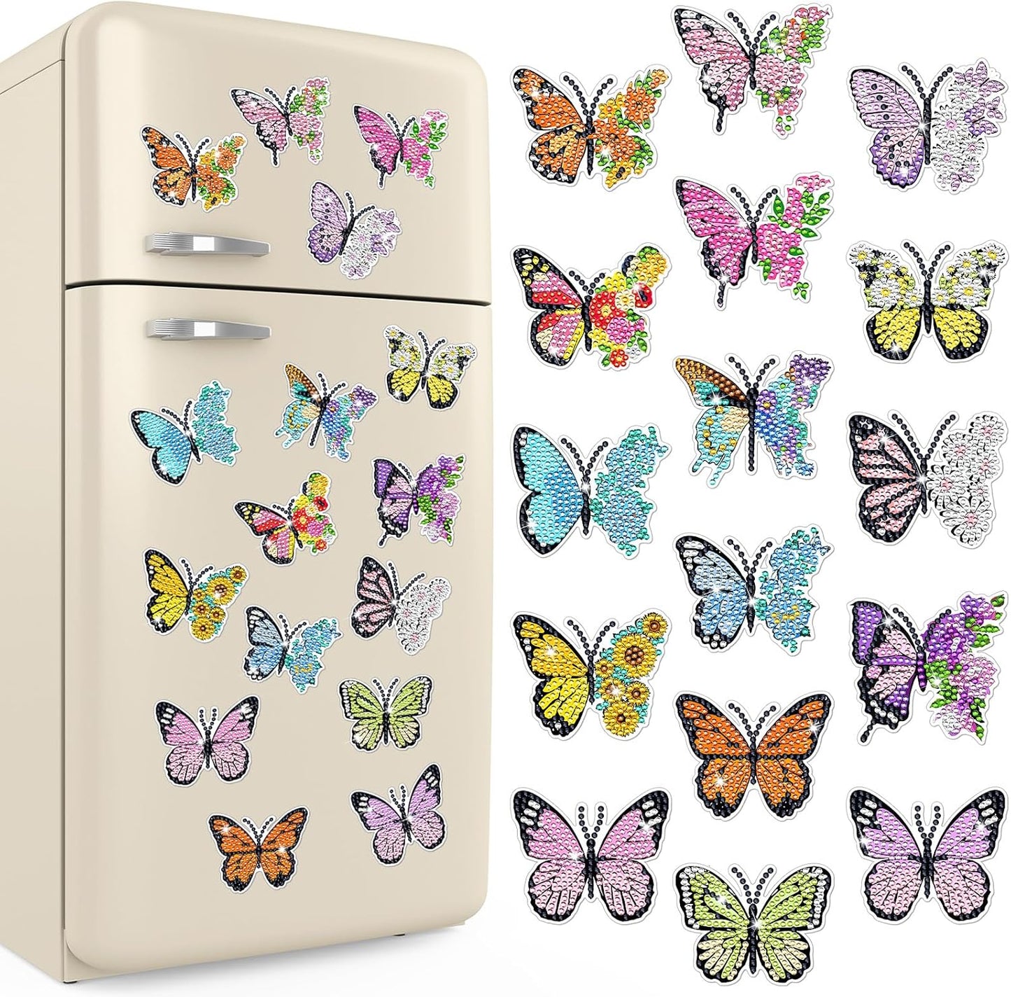 Umigy Butterfly Diamond Art Magnets Kit - 16 Pcs DIY Gem Art for Home Fridge Decor | Spring Crafts
