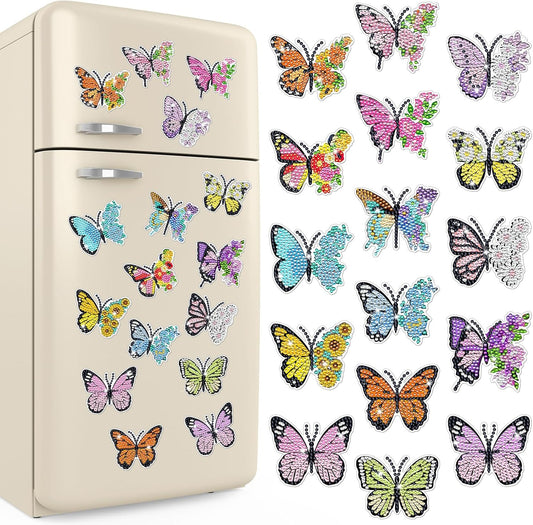 Umigy Butterfly Diamond Art Magnets Kit - 16 Pcs DIY Gem Art for Home Fridge Decor | Spring Crafts
