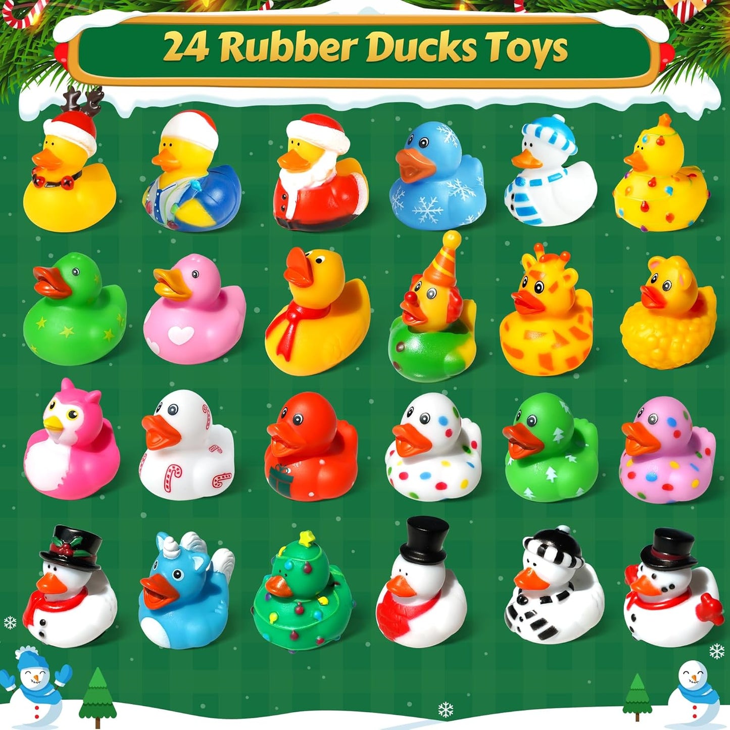 ZIZZ Advent Calendar 2025 | Christmas Rubber Ducks - 24 Days of Fun Countdown Gifts for Kids