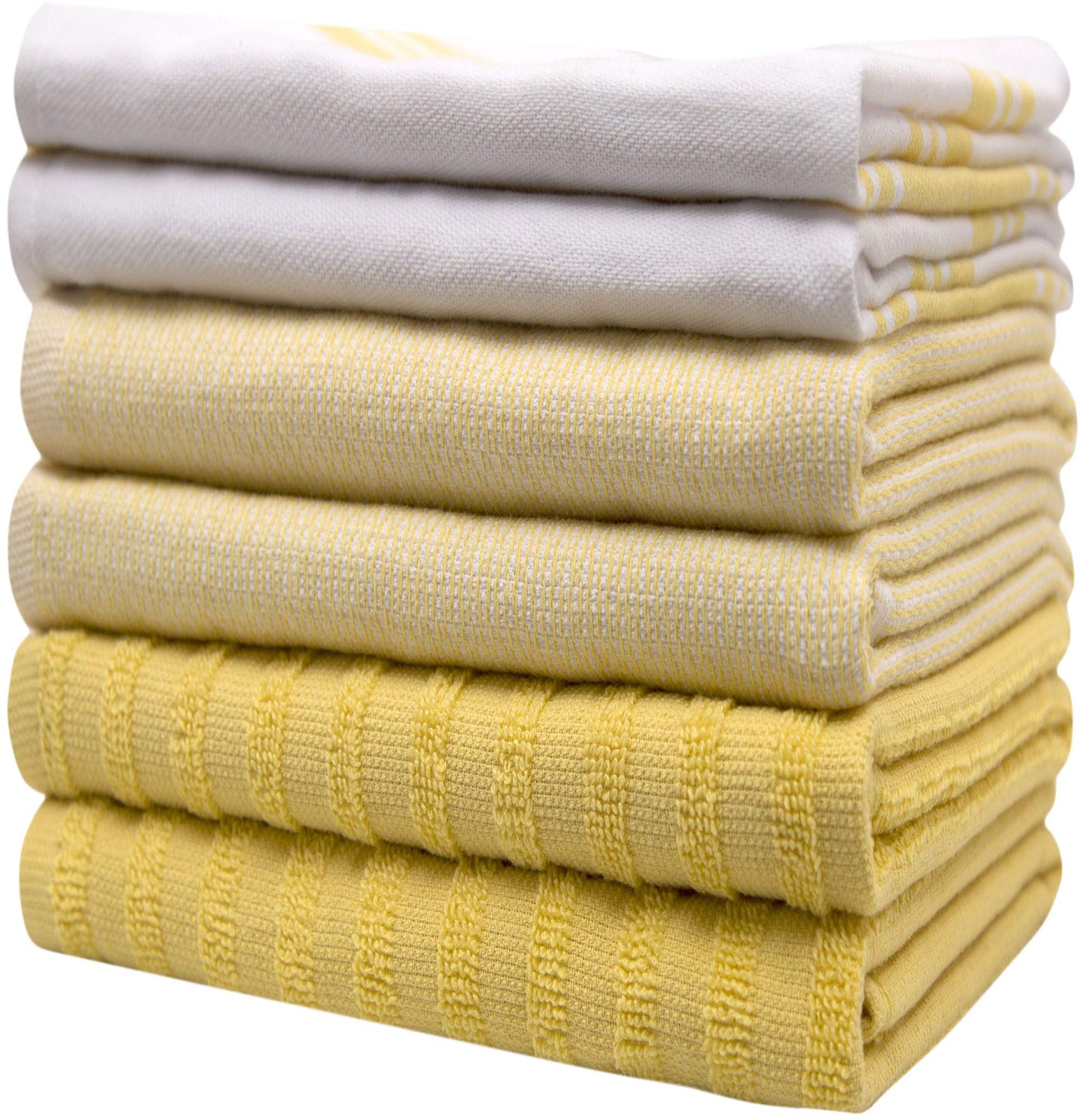 Premium Kitchen Towels 20”x 28”- 6 Pack| Large Cotton Kitchen Towels | Hand Towels for Kitchen | Flat & Terry Towel | Dish Towels | Highly Absorbent Tea Towels Set with Hanging Loop | Yellow Striped