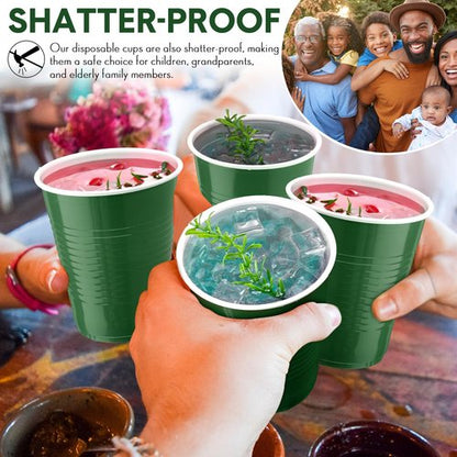 Zopeal 200 Pcs Plastic Cup Bulk 18 oz Disposable Tumblers Wedding Hard Plastic Party Wine Cups Fancy Beverage Drinking Soda Cocktail Glasses for Wedding Birthday Christmas(Green)