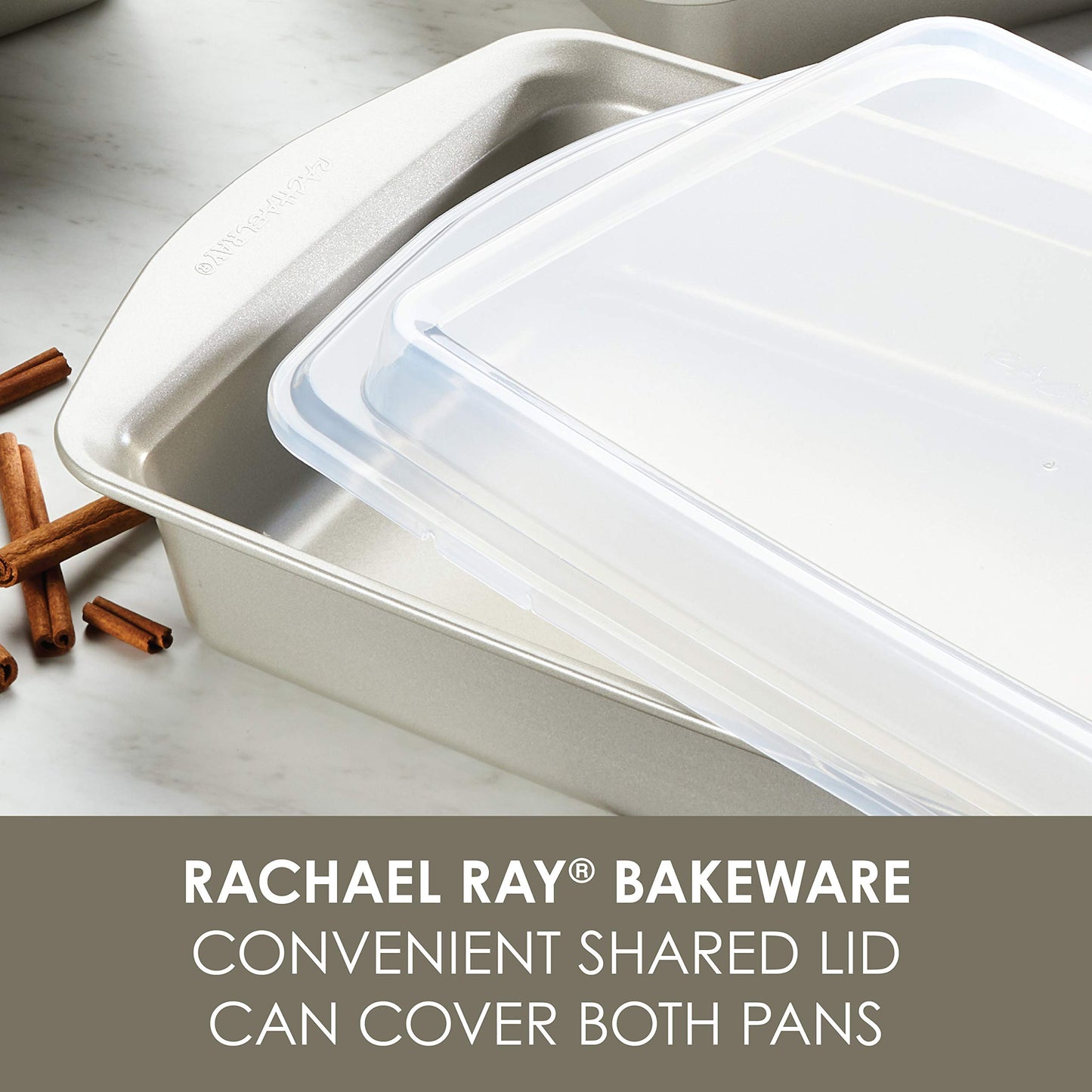 Rachael Ray Nonstick Bakeware Set without Grips includes Nonstick Baking Pan with Lid and Muffin Pan / Cupcake Pan - 3 Piece, Silver