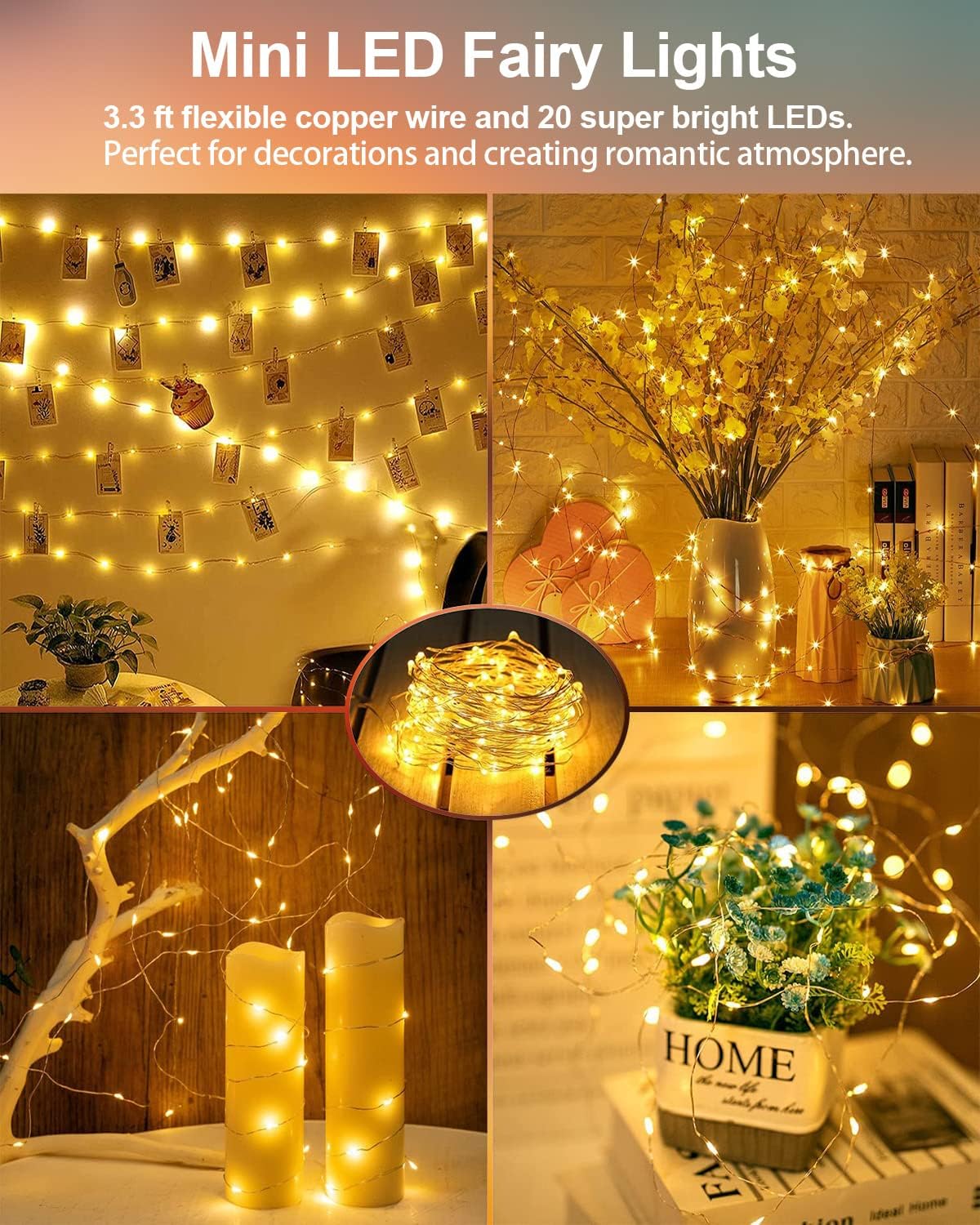 Skiennix 20 Pack Fairy Lights - Battery Operated 3.3ft LED Mini String Lights for Weddings & Parties | Warm White & Cool White