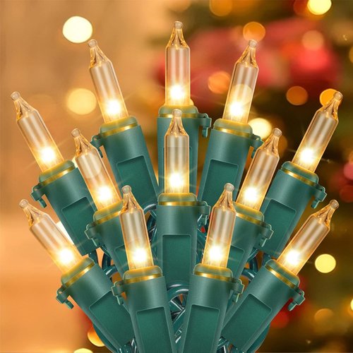 Hopolon Clear Christmas Lights Set - 50 Count Mini String Lights on Green Wire - 13 Feet for Indoor/Outdoor Decor