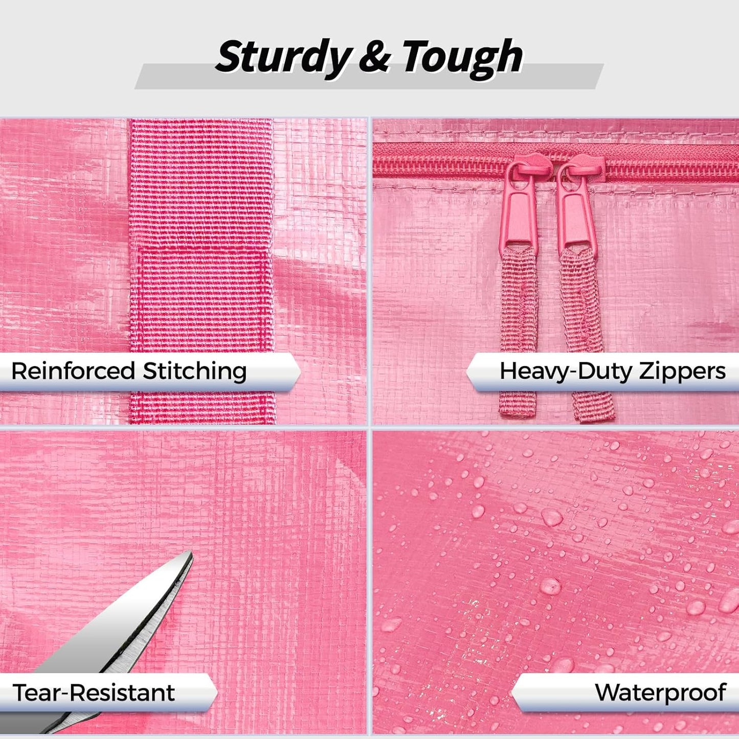 Skiennix Extra Large Heavy-Duty Moving Bags - 16 Pack Pink Storage Bins with Lids & Reinforced Handles