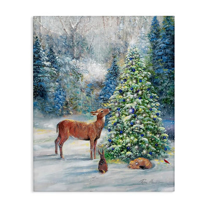 Winter Woodland Animals Tree Canvas Wall Art - 24 x 30 Unframed Wrapped