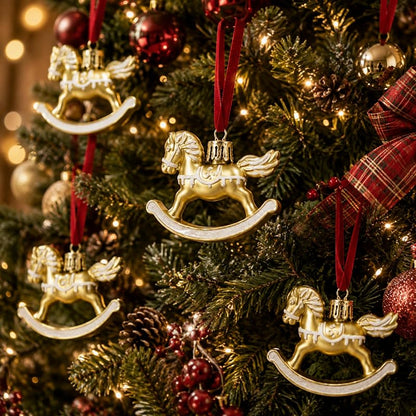12 Pcs Christmas Rocking Horse Ornaments with Ribbon