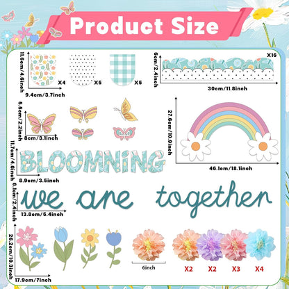 Regine Switzerland Flower Bulletin Board Set - 3D Tissue Paper Pompoms & Butterfly Cutouts for Classroom Decor