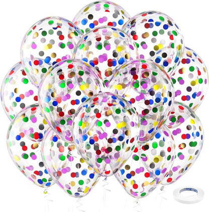 Bezente Rainbow Confetti Balloons - 60 Pack of 12-Inch Helium Balloons for Party Decorations