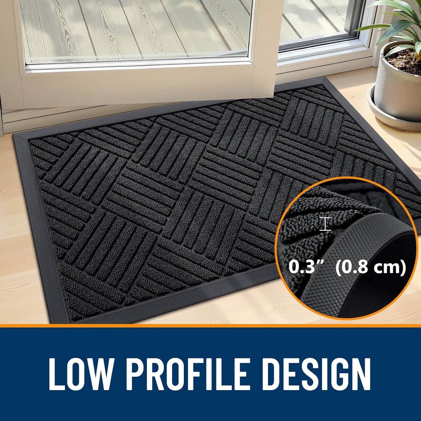 OLANLY Heavy-Duty Front Door Mat - Absorbent, Non-Slip Rubber Doormat | 29.5x17 Inches, Black Diamond