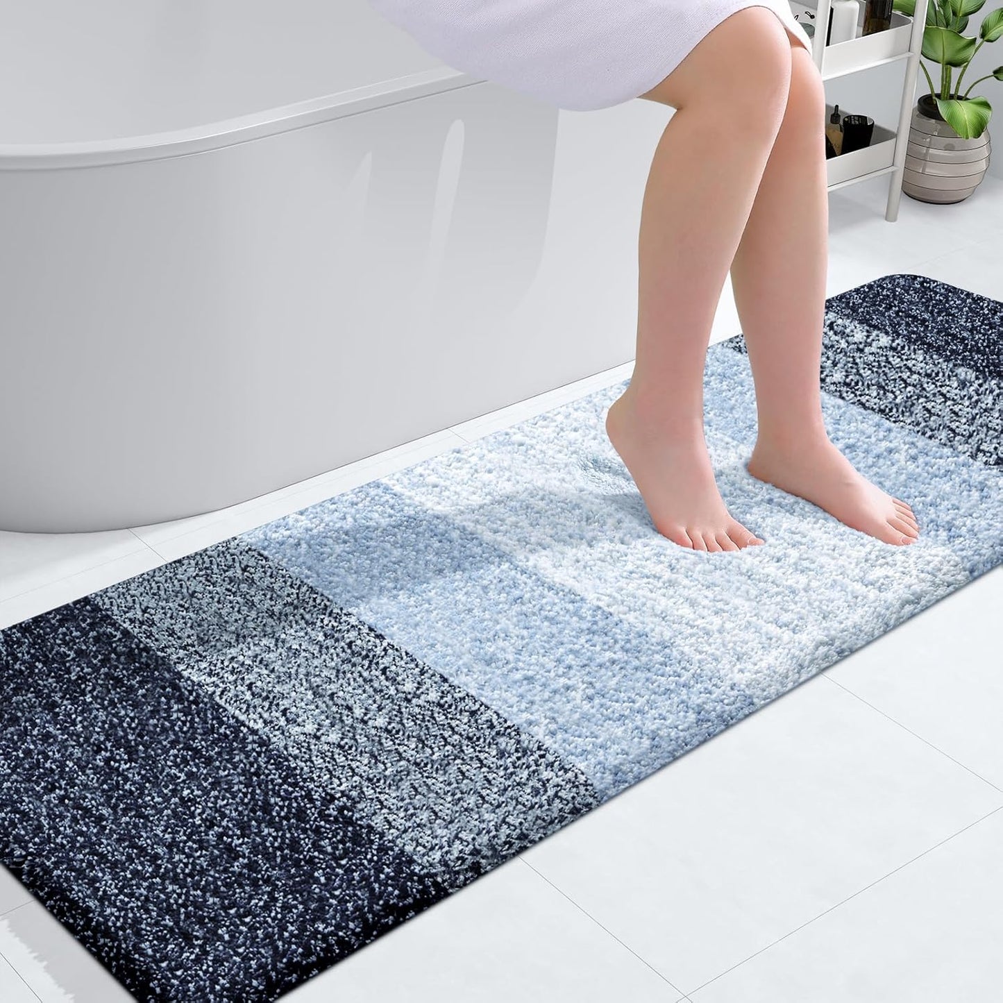 OLANLY Bathroom Runner Rugs - Extra Soft Microfiber Bath Mats | Quick-Dry, Washable, 59x20, Navy Blue