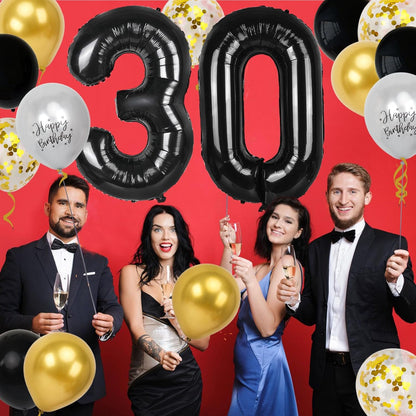 Skiennix 30th Birthday Decorations - 40-Inch Number Balloons & 12-Inch Party Balloons | 18-Piece Set for Men & Women