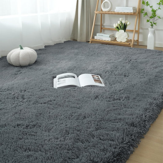 Skiennix Fluffy Area Rug - Soft Grey Shag Carpet for Bedroom & Living Room | 5x7 Plush Design