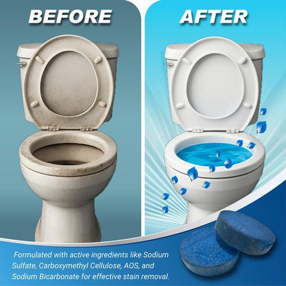 Shinefy Automatic Toilet Bowl Cleaner Tablets – 20 Tabs - Blue Gel Toilet Tank Cleaners, Hard Water Ring Remover, Septic-Safe Heavy-Duty Stain & Smell Eliminator, Toilet Cleaning & Deodorizer