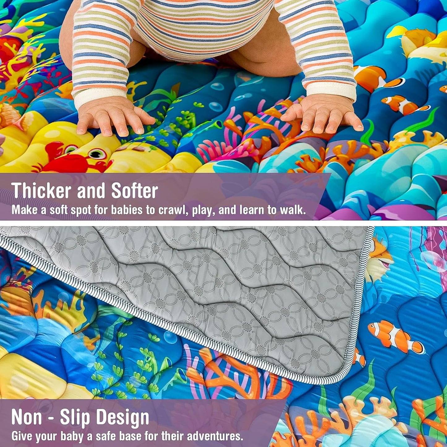 Skiennix Baby Play Mat - Thickened Waterproof & Non-Slip Crawling Mat | 50x50 Foldable Sea World Design