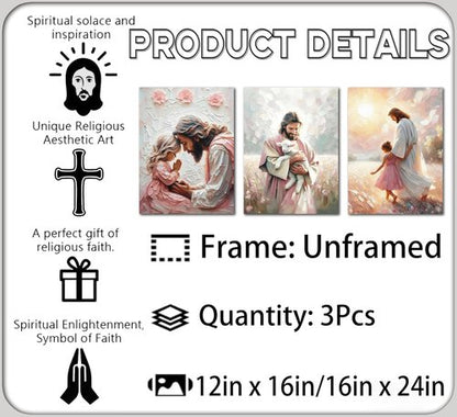 Jesus Little Girl Poster Wall Art - Devout Christian Canvas Print for Children's Room | Unframed